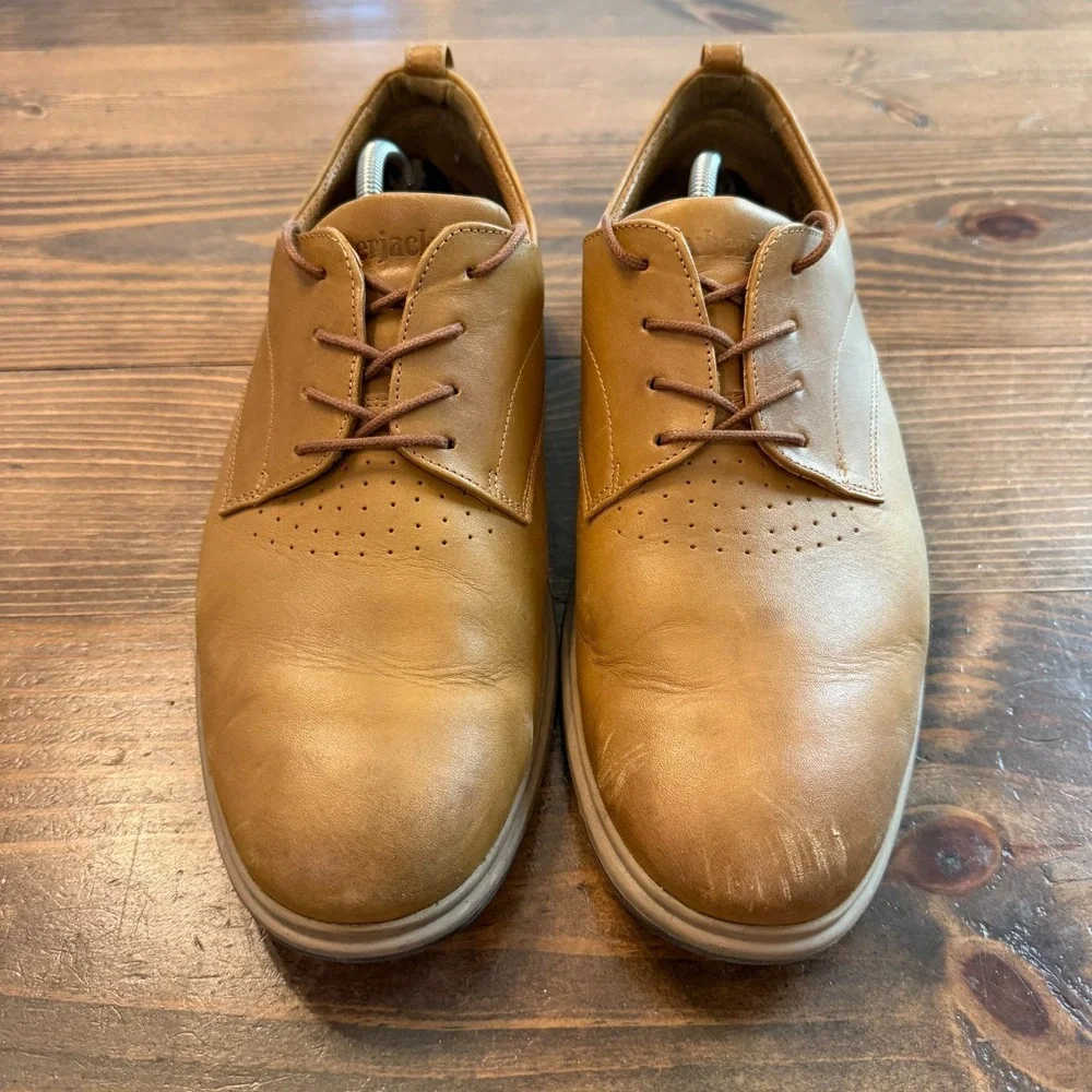 Amberjack Mens Original Oxford Size 12 Tan Leather Dress Shoes Comfort Plain Toe